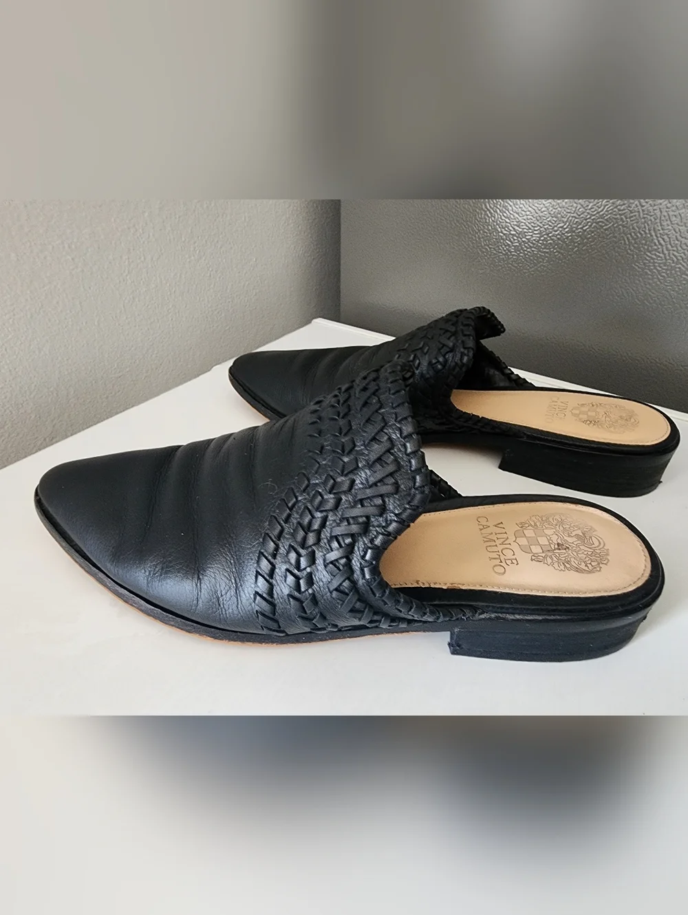 Vince Camuto Sona Mule sandals Women's Size 9.5 Pointy Toe Shoe Black Leather - Picture 10 of 11